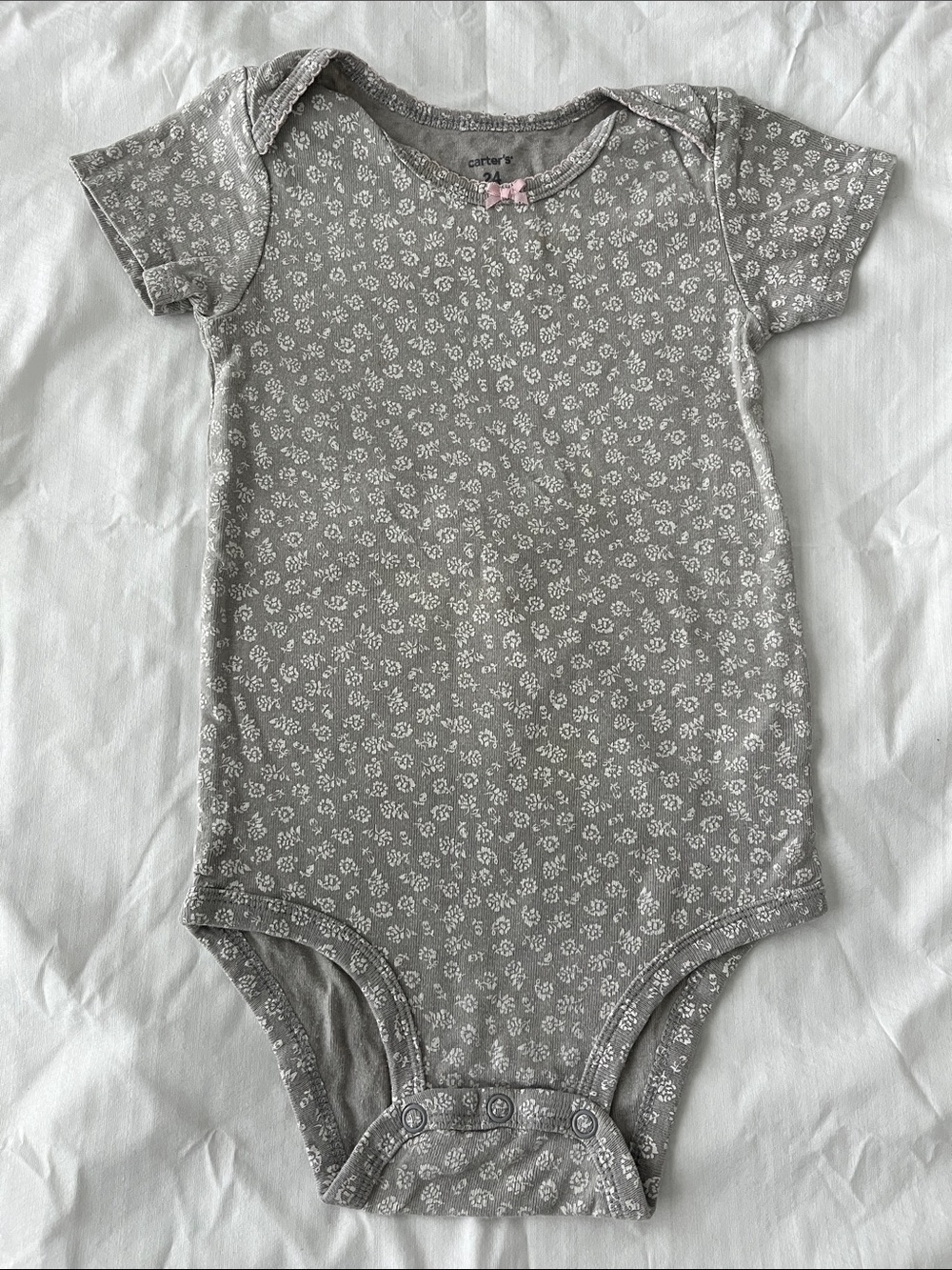 Carter's Gray Floral Short-Sleeve Baby Bodysuit onesie